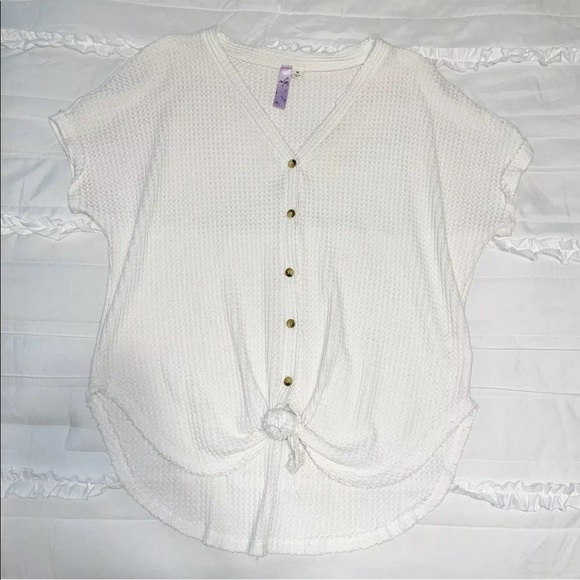 Alya Thermal Top Ivory Waffle Knit Top - Picture 2 of 7